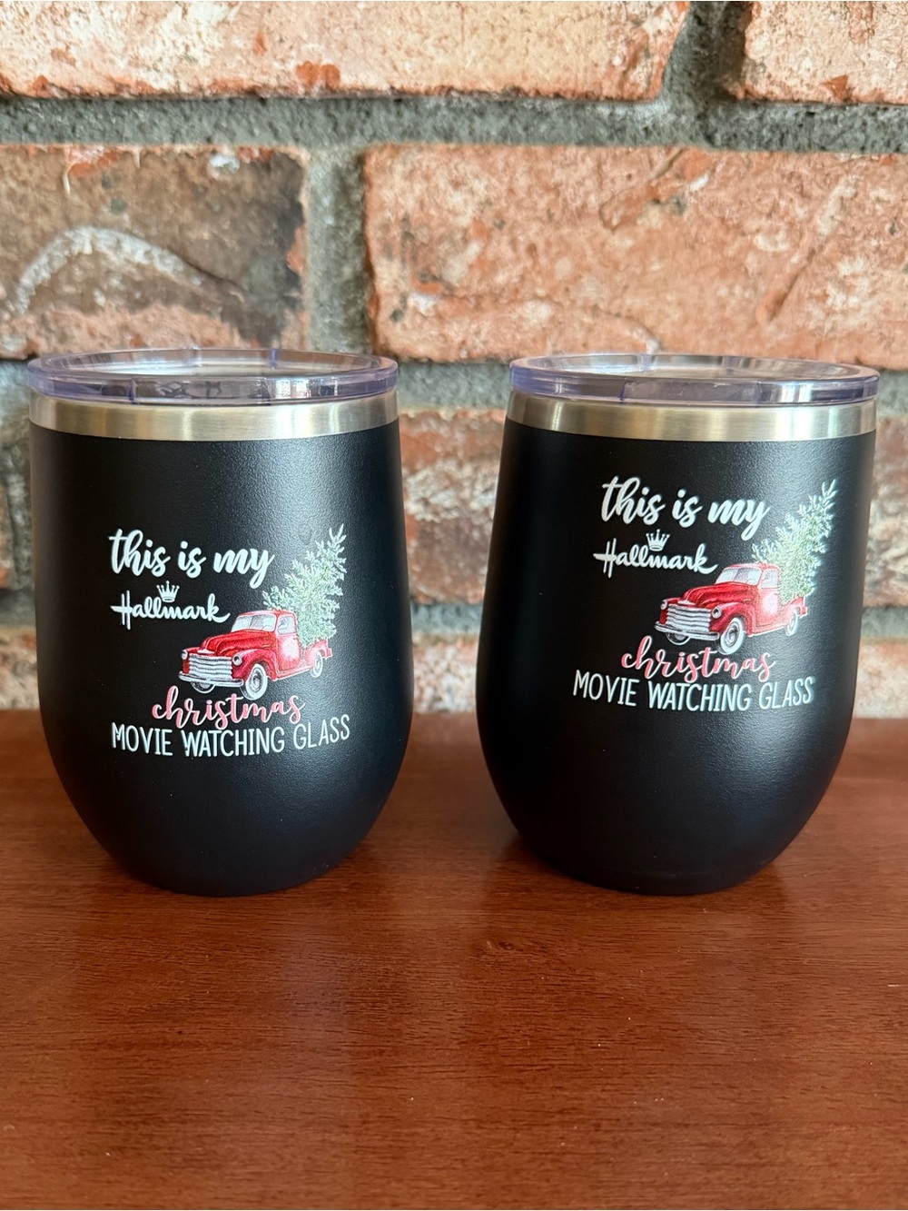 Set of 2 - Hallmark Black 'Christmas Movie Watching' Insulated Wine Tumbler